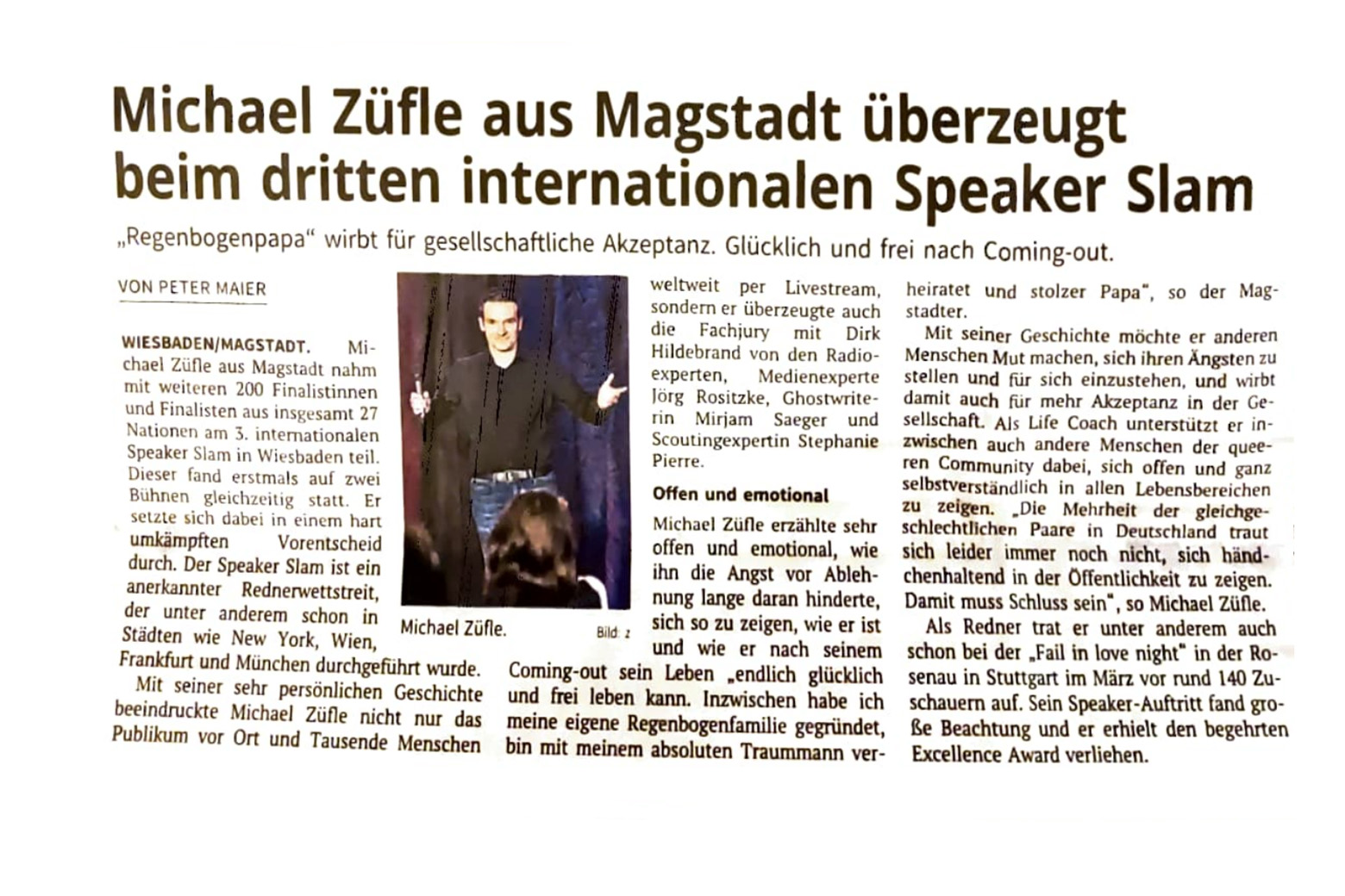 Zeitungsartikel über Michael Züfle in der Böblinger Zeitung